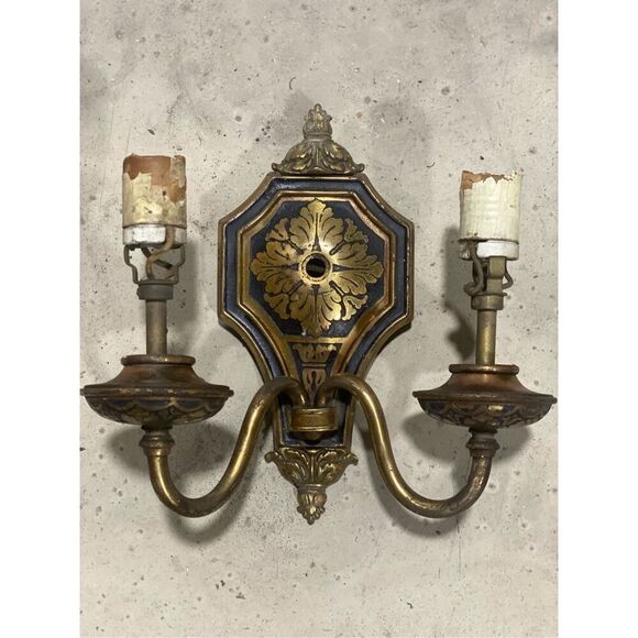 Antique Neoclassical Style Silver Tone Dual Arm Wall Sconce for repair - Picture 2 of 7